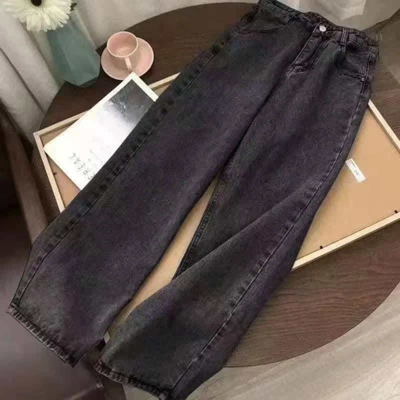 ONE DILEMMA Blue Five-Pointed Star High Waited Jeans Y2K Street Harajuku Baggy Jeans Women Clothing Casual Straight Denim Pants