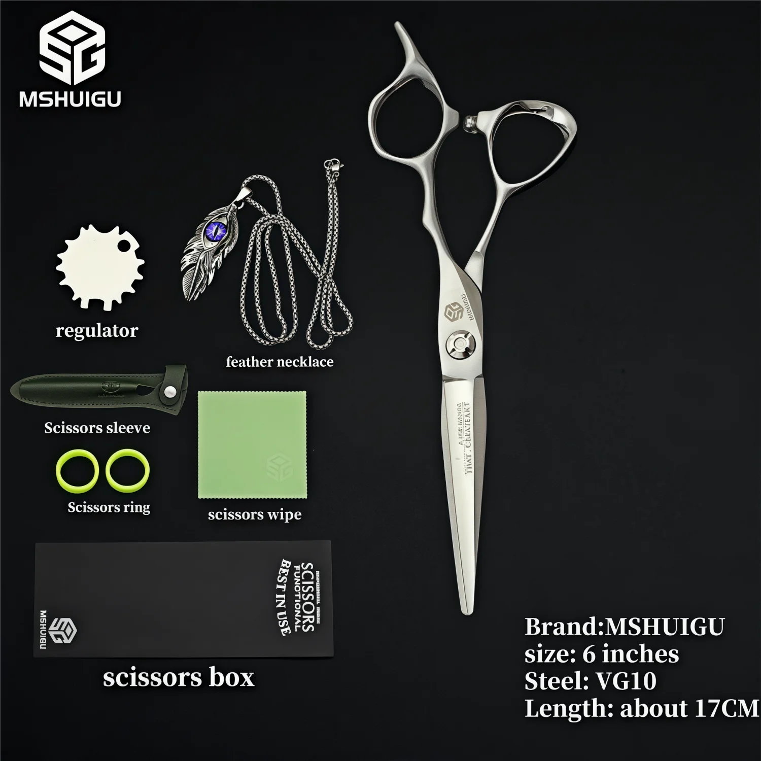 MSHUIGU 440C Professional Barber Scissors 6-7 Inch Laser Wire Serrated Blade Multi-Functional Thinning Hair Shears for Salon Too