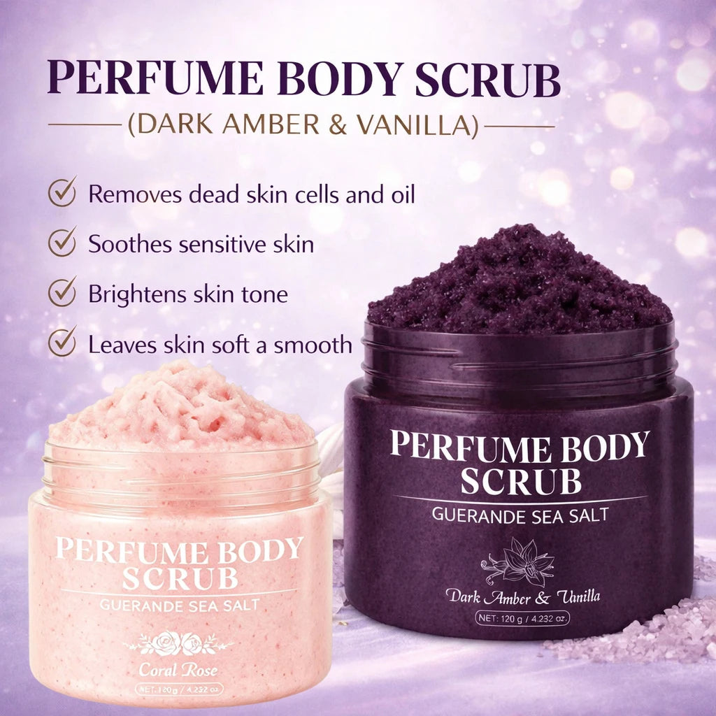 120g Sea Salt Perfume Exfoliating Body Scrub for Smooth Skin Body, Brighten Skin Tone,Amber & Vanilla Scent, Coral Rose Scent