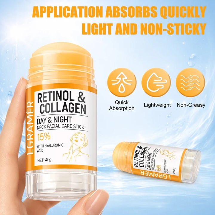 Retinol and Collagen Day and Night Neck Cream Facial Stick, Hydrating, Moisturizing, Non-Greasy, Easy to Absorb, Mild and Non-Ir