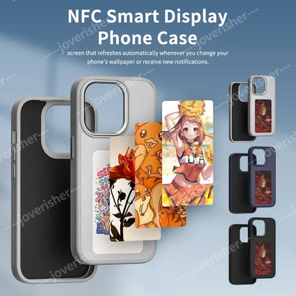 NFC 4 Color Phone Case For iPhone 15 14 13 Pro Max DIY Personalized Custom Cases E ink Screen Phone Cover Protection Cartoon