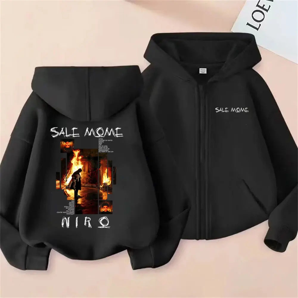 Rapper Niro Sale Mome Album Graphic Zipper Hoodie OX7 Hoodies Men Women Hip Hop Pop Music Zip Up Jacket Male Fashion Casual Coat
