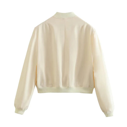 CLAZZAA Women Fashion Solid Bomber Jackets Coat With Pockets V-Neck Single Breasted Long Sleeves Female Chic Lady Outfits