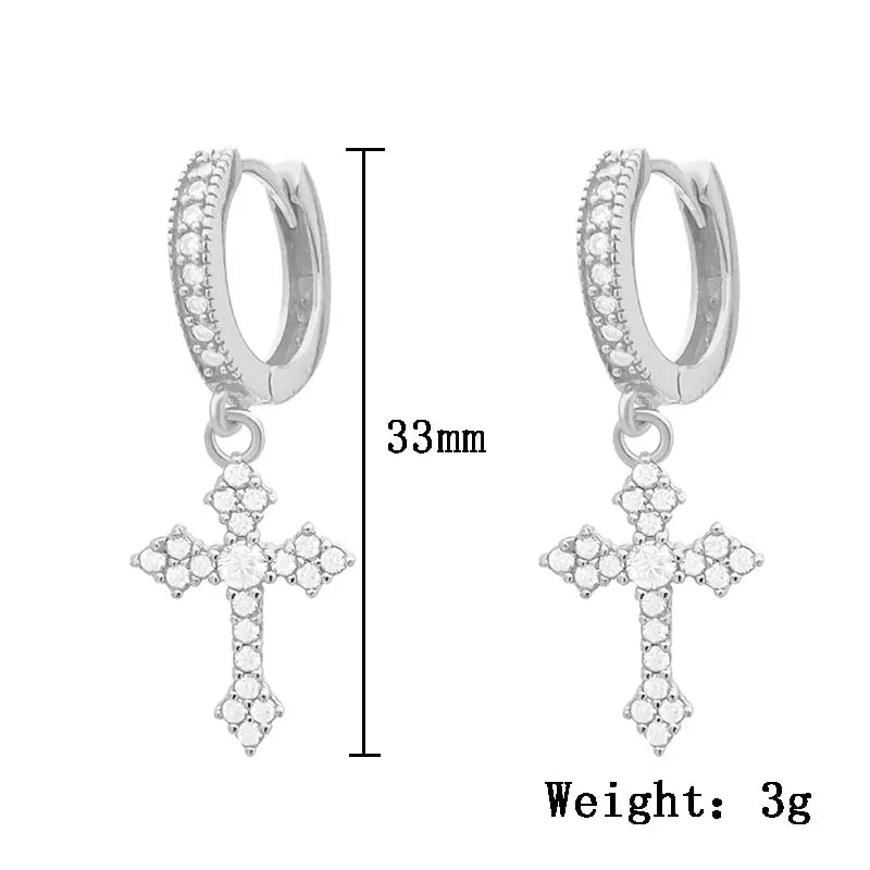 Classic Cross Point-Drill Crystal Replaceable Exquisite White Color Earrings For Women Men Hiphop Party Jewelry Gifts