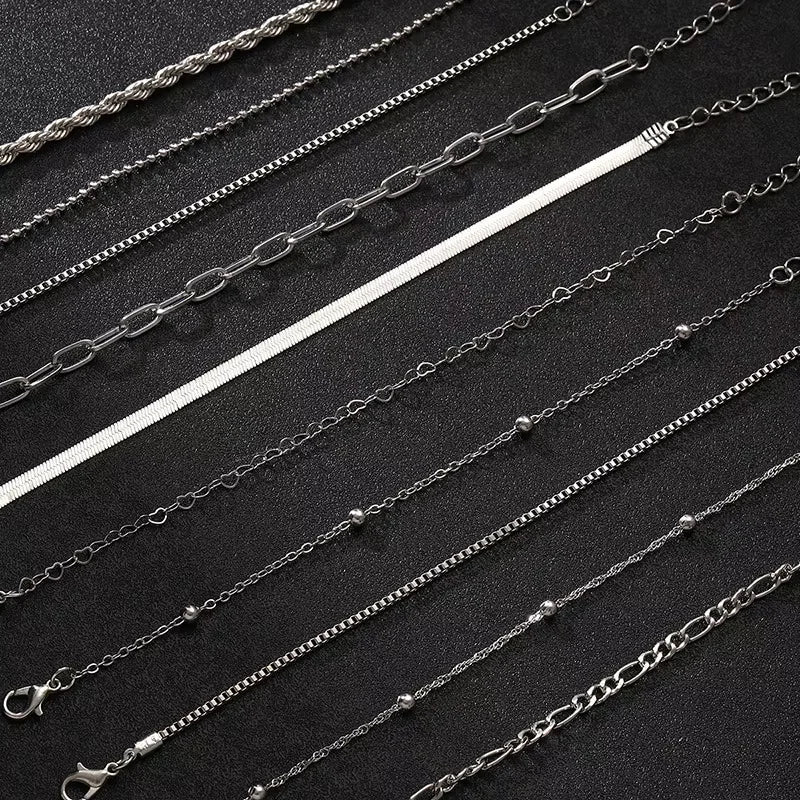 Fashion Flat & Box Chain Bracelet Set – Heart-Shaped Twisted Stackable Bracelets