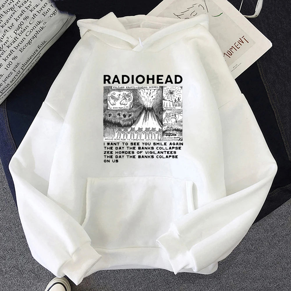 RockIndie Rock Radiohead Print Hoodie Man/Women Pullovers Hoodies Long Sleeve Fleece Streetwear Harajuku Male Tops Sweatshirts