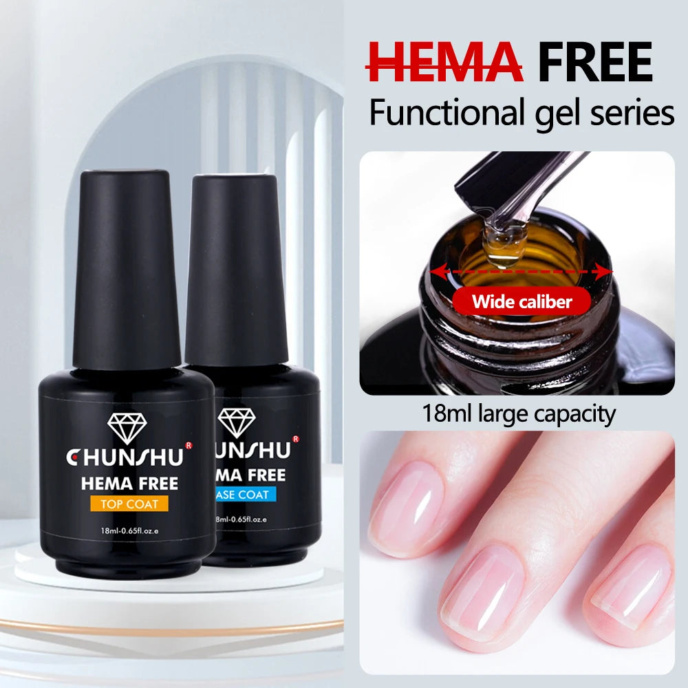 CHUNSHU 18ML Hema Free No Wipe Top Coat Semi-permanent Rubber Base Gel Polish Soak off Long Lasting Ultra Shiny Manicure Nails D