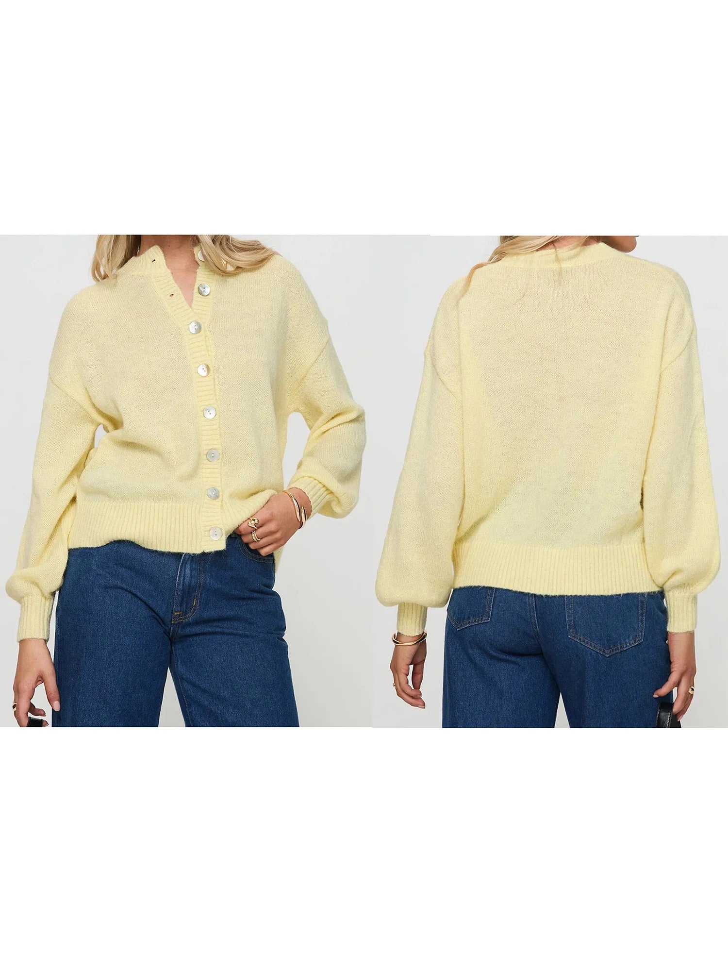 Stylish Women s V-Neck Button Up Knit Cardigan Sweater with Long Sleeves and Loose Fit - Solid Color Fashion Trend