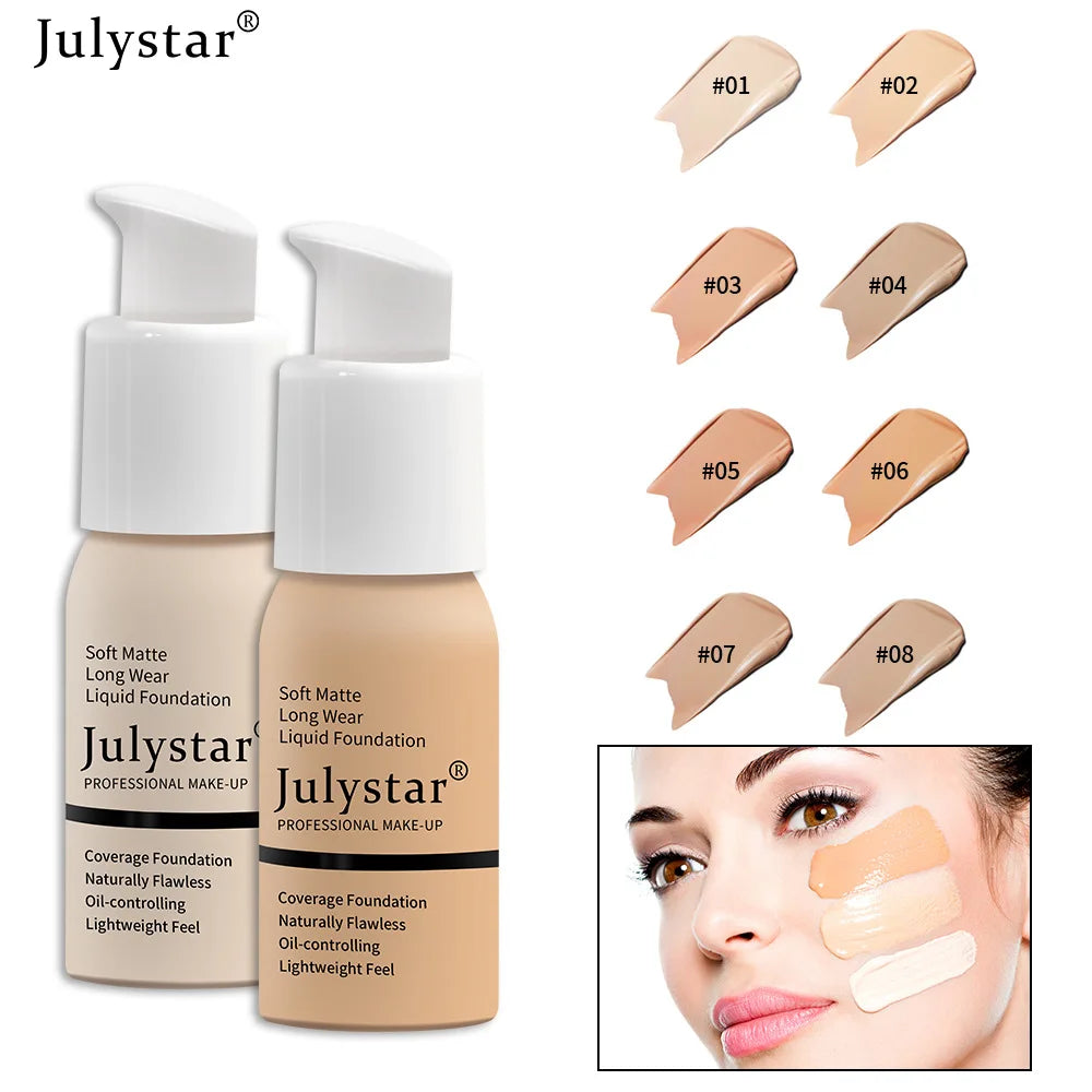 10 Colors Matte Liquid Foundation, Waterproof Long‑lasting Lightweight Oil Control Concealer Facial Base Makeup
