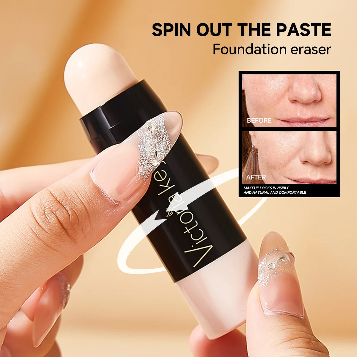 2-in-1 Foundation & Concealer Stick, Waterproof Long Wear, Full Cover, Hide Blemishes, Smooth Base Makeup