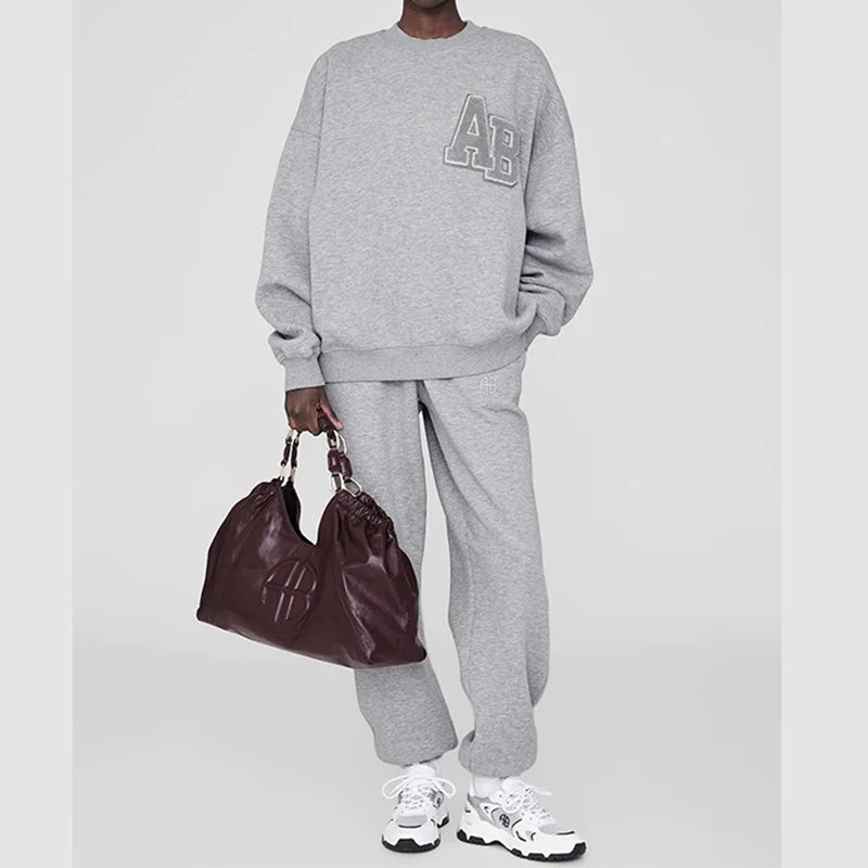 Early autumn new North American niche AB towel embroidered fabric embroidered letter women's hoodie