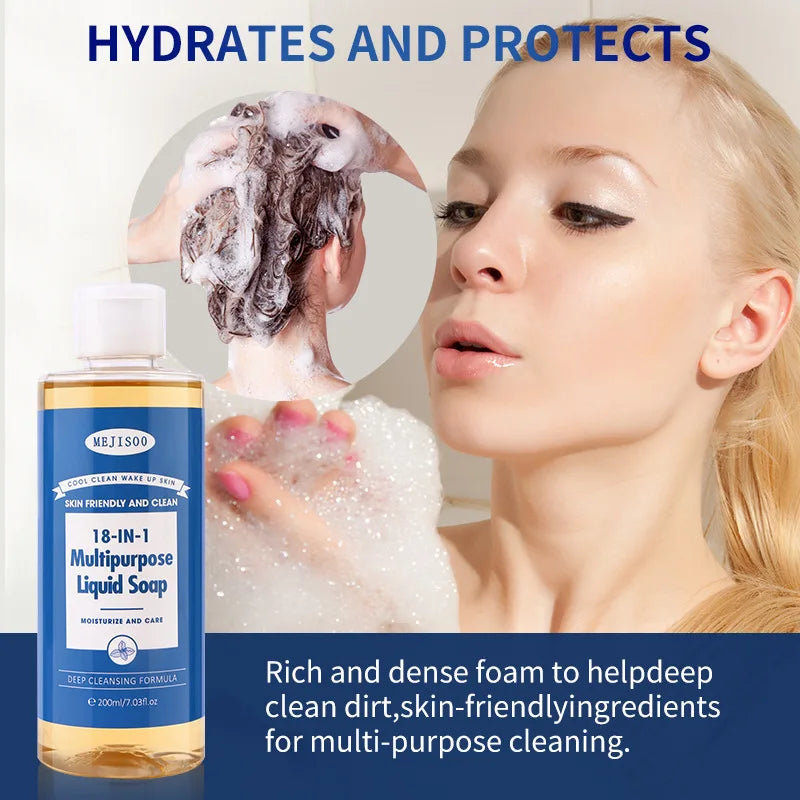 New Liquid Soap 200ml Much Foam Cleaning Care with 18-in-1 Multipurpose for Your Hair, Clothes and Other Dirty Things Halalzen