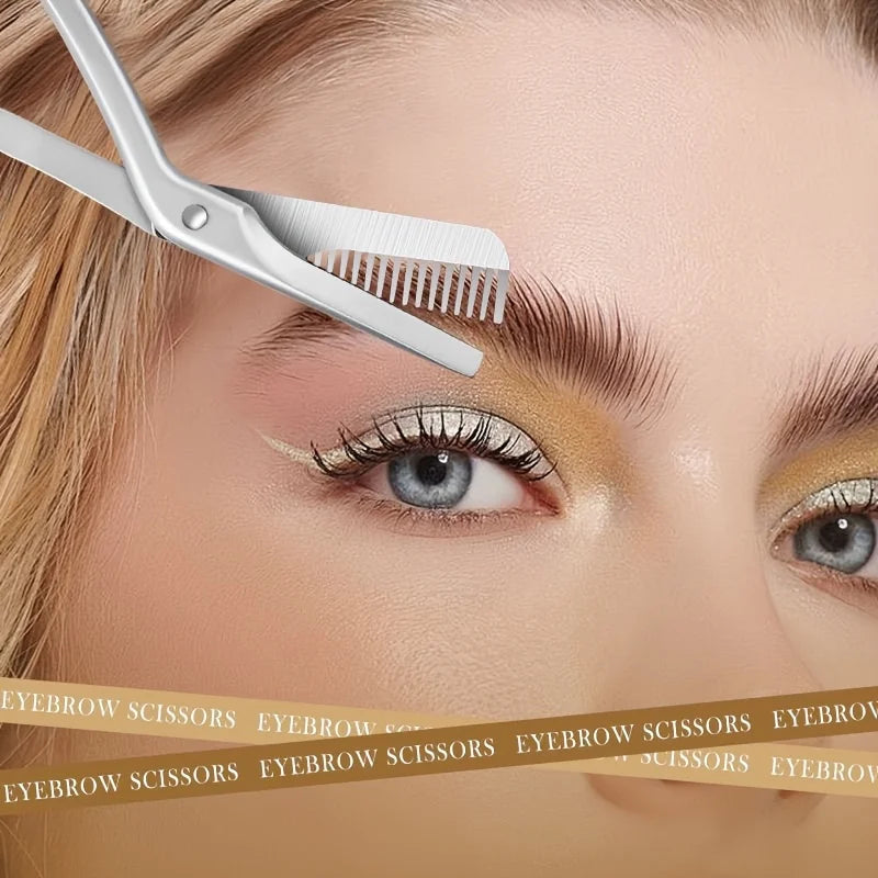 1-Piece Stainless Steel Eyebrow Trimmer with Comb, Women's Special Eyebrow Scissors, Men's Trimmer, Small Eyebrow Trimmer Set Tool, Universal for Left and Right Hands, Durable and Precise for Shaping and Trimming Halalzen