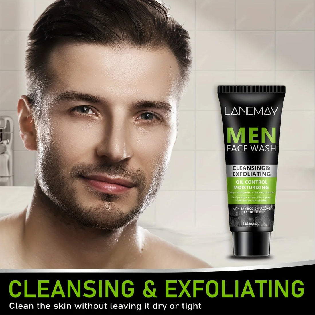 Men Face Wash with Volcanic Mud - Deeply Cleanse Oil from Pores, Control Oil and Exfoliate, Refreshing Face, Moisturize the Face Halalzen