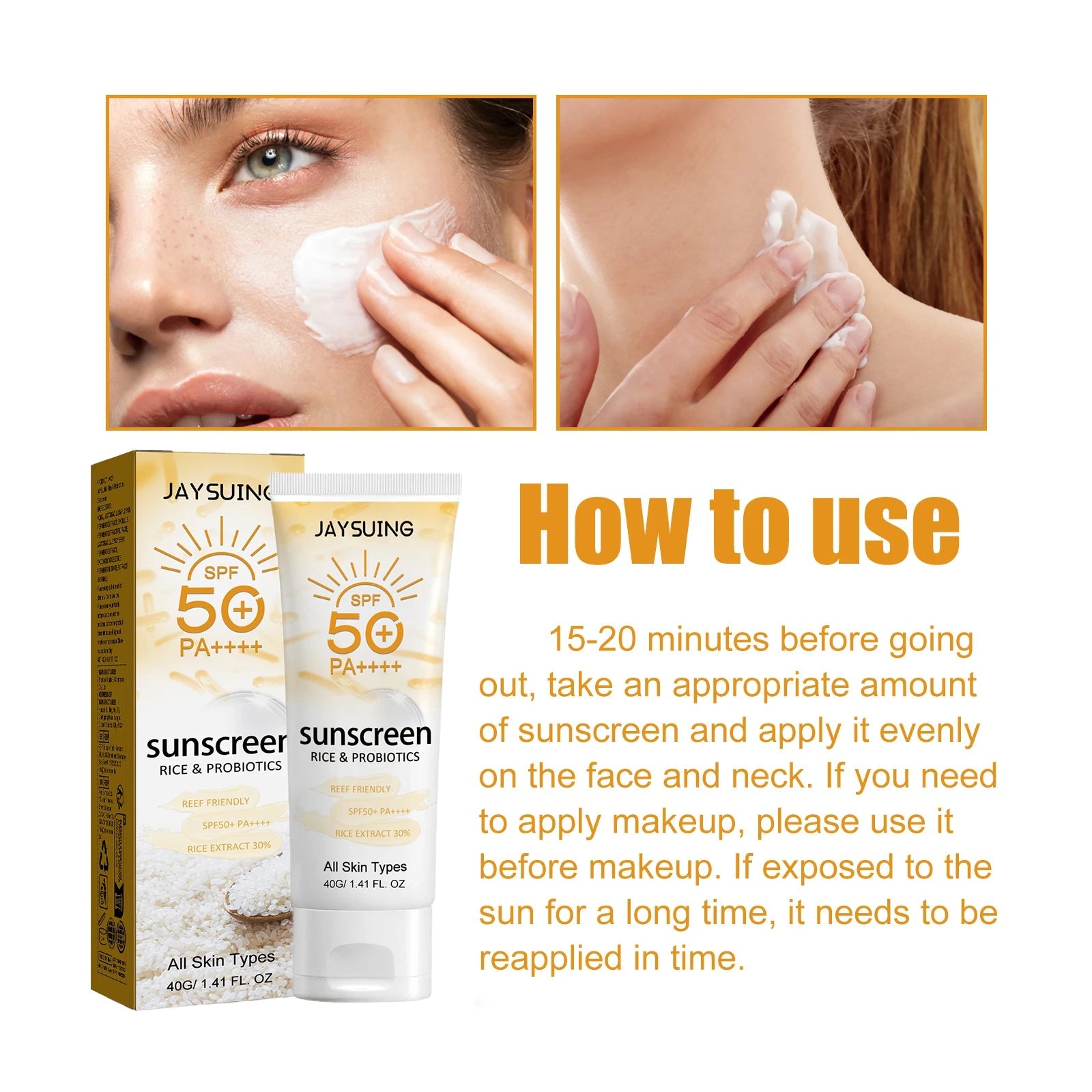 Probiotic Organic Rice Sunscreen Prevent Tanning Reduce Risk Sunburn Waterproof Broad Spectrum Protection UV Resistant Lotion Halalzen