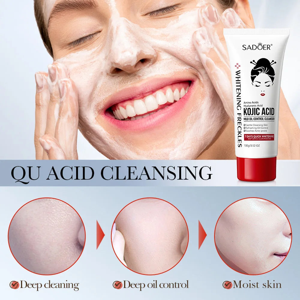 Kojic Acid Whitening Deep Cleansing Milk, Moisturizing Oil Control Spot Removing Acne Cleansing Milk Halalzen