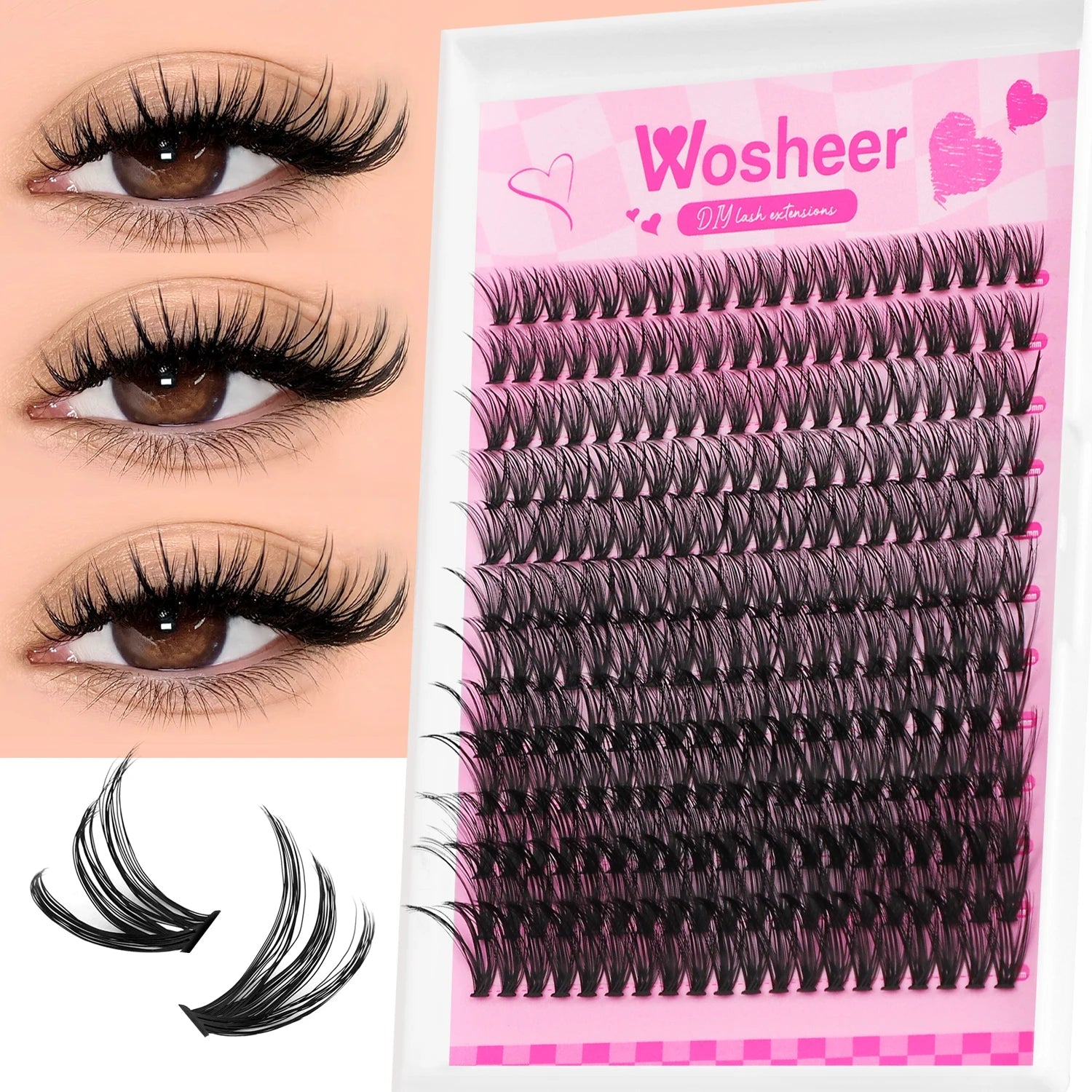 WOSHEER Lashes Clusters Cat Eyelashes Wispy Individual Lashes Extensions Volume Thick Clusters Lashes DIY At Home Halalzen