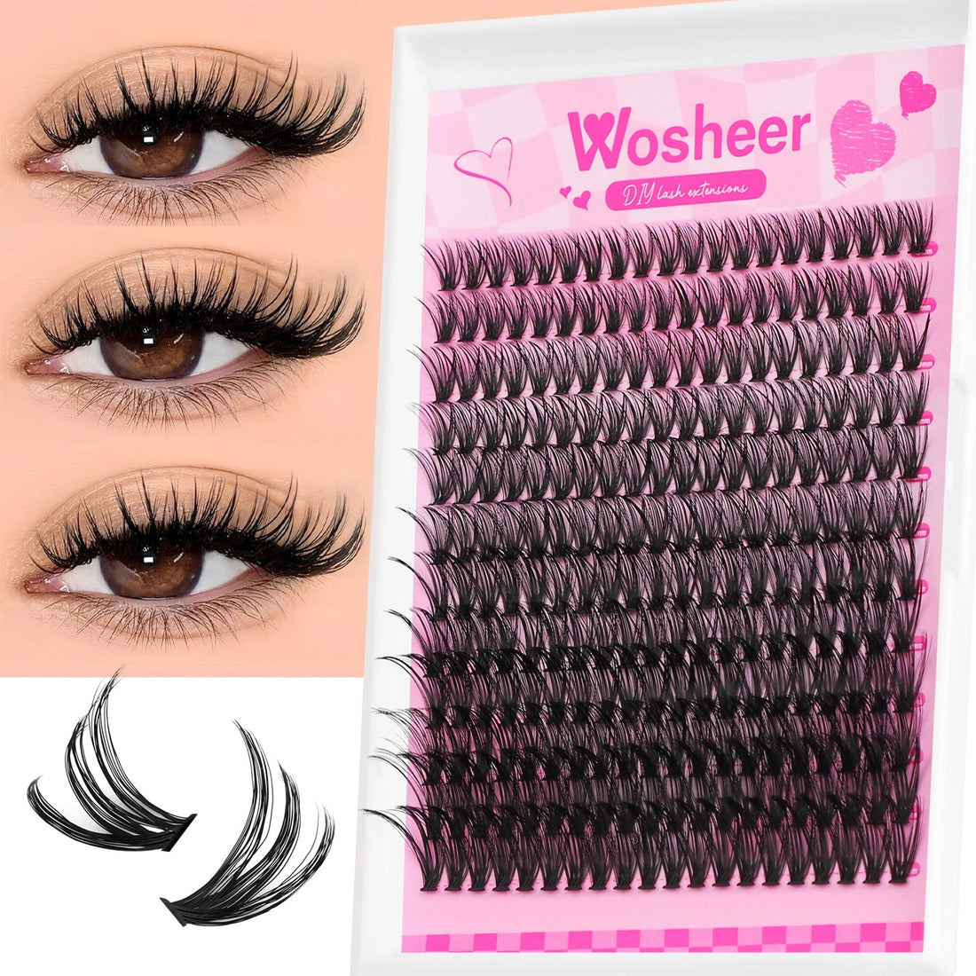 WOSHEER Lashes Clusters Cat Eyelashes Wispy Individual Lashes Extensions Volume Thick Clusters Lashes DIY At Home Halalzen