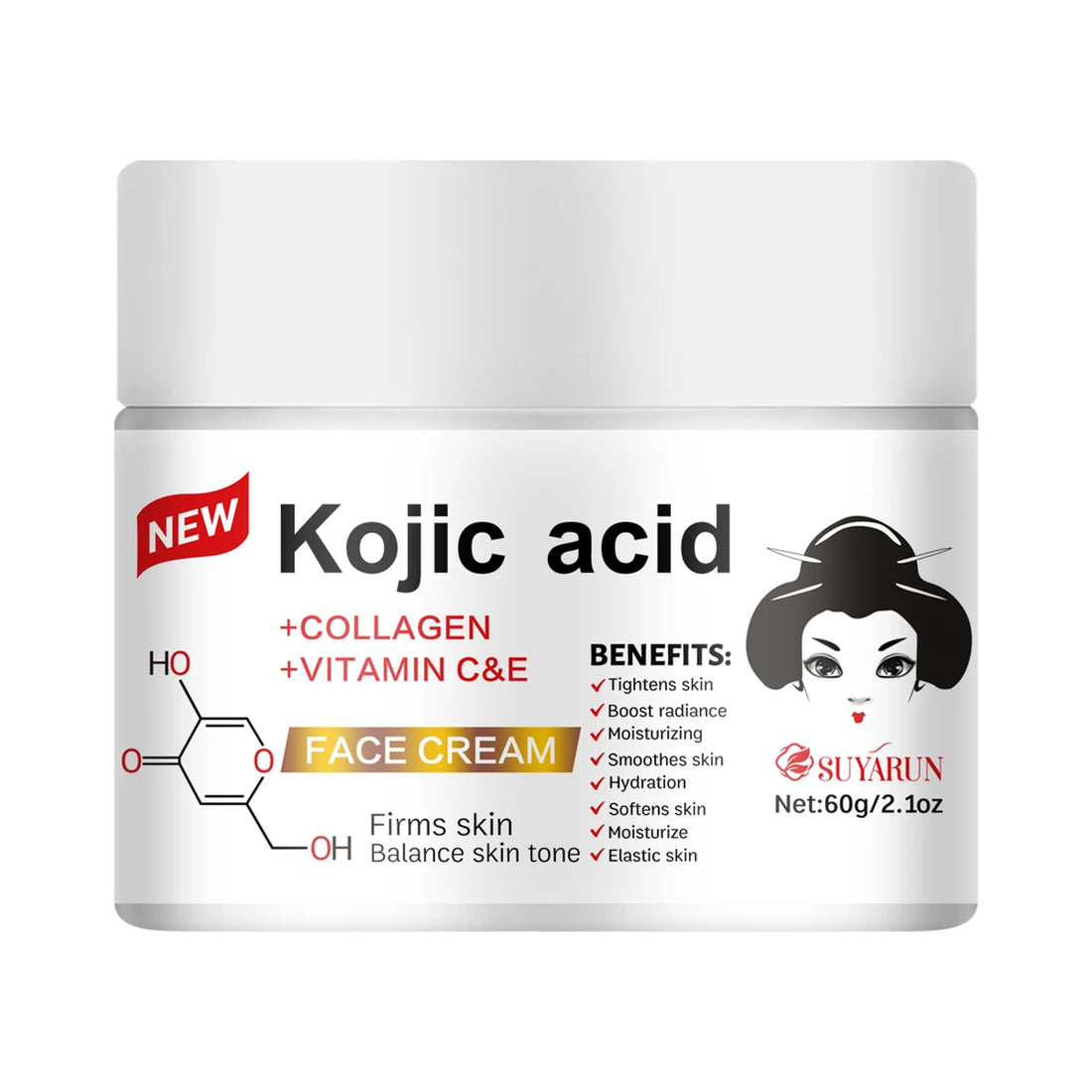 SUYARUN Propolis Vitamin E Kojic Acid Cream - Brightening, Moisturizing, Anti-Aging, Dark Spot Removal, All Skin Types.