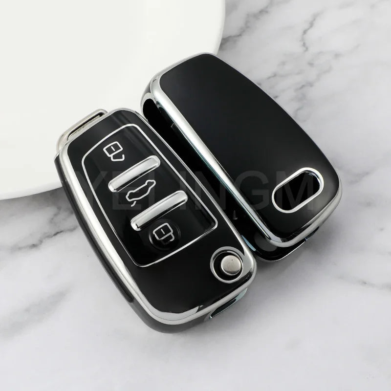 Soft TPU Car Key Cover Case Shell Bag For Audi A3 A4 A5 A6L C6 8L 8P B6 B7 B8 C6 RS3 Q3 Q7 TT 8L 8V S3 Protector Accessories