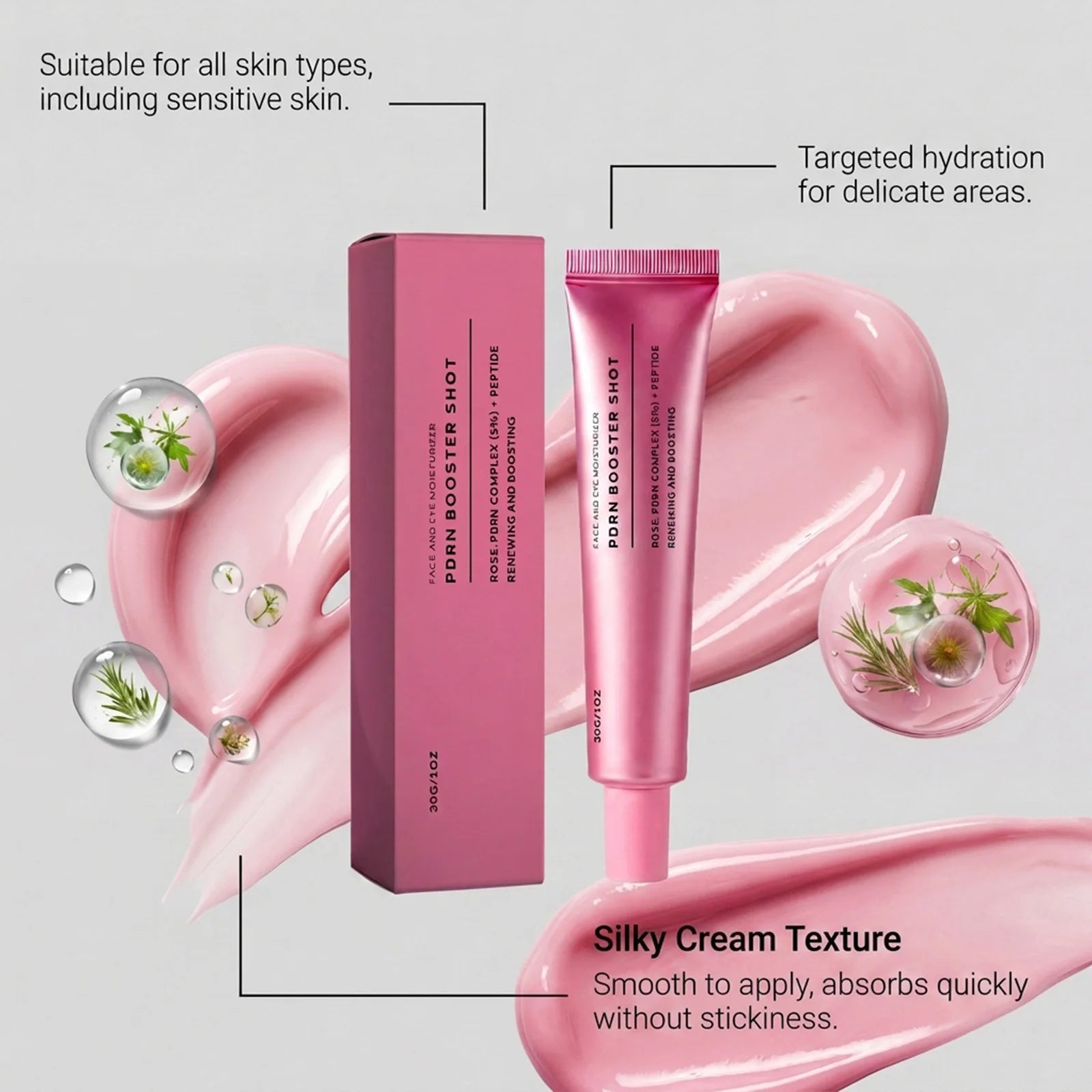 PDRN Booster Shot Serum With Rosy-PDRN Peptide For Dark Spots Care,Balance Skin Tone Deep Hydration Support Daily Skincare Cream