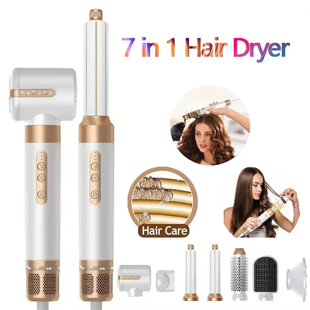 7 in 1 Hair dryer Professional Negative Ion curling Iron Hair Straightener Brushless Motor High Speed Hair Dryer Hot Comb Set Halalzen