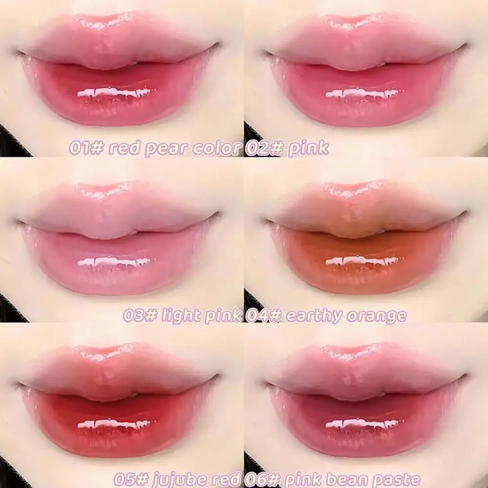 1/2PCS Six-color Strawberry Mirror Jelly Lipstick Palette Juicy Pink Solid Lip Gloss Set Moisturizing Lip Oil Tint with Silicone