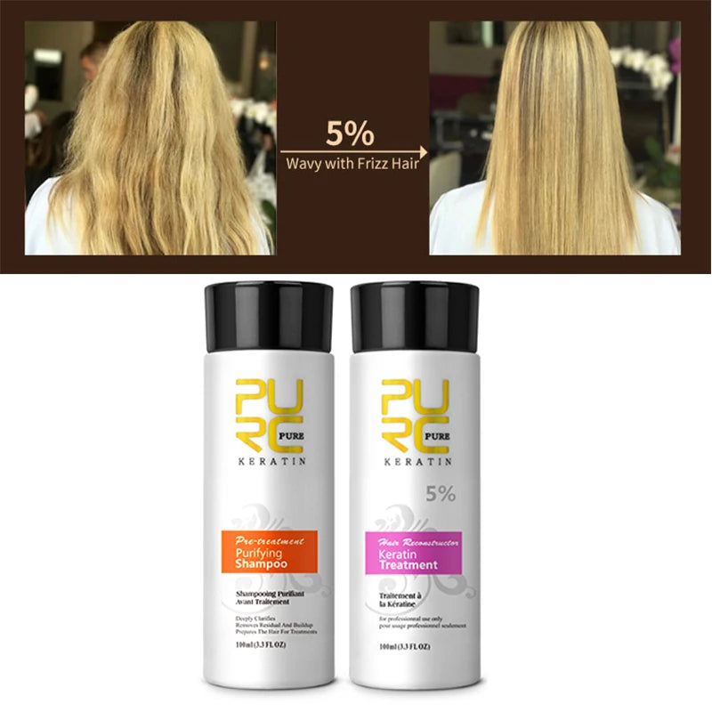 PURC Brazilian Keratin Hair Treatment for Curly Damaged Hair Straightening Smoothing Scalp Treatment Purifying Shampoo Hair Care