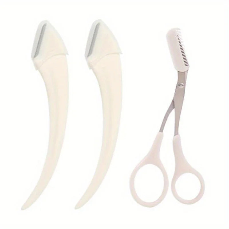 3-Piece Eyebrow Trimmer Set, Precision Trimming Scissors, Curved Eyebrow Trimmer And Comb - For On-The-Go Eyebrow Grooming Halalzen