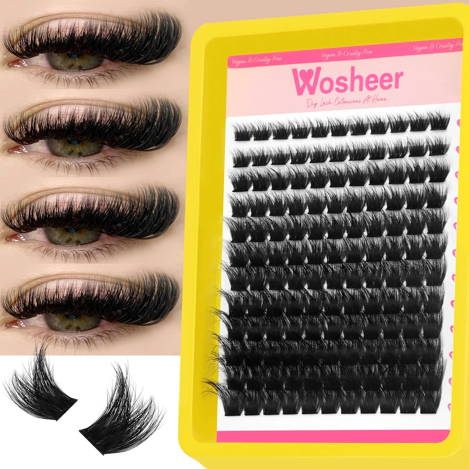 WOSHEER Lashes Clusters Cat Eyelashes Wispy Individual Lashes Extensions Volume Thick Clusters Lashes DIY At Home Halalzen