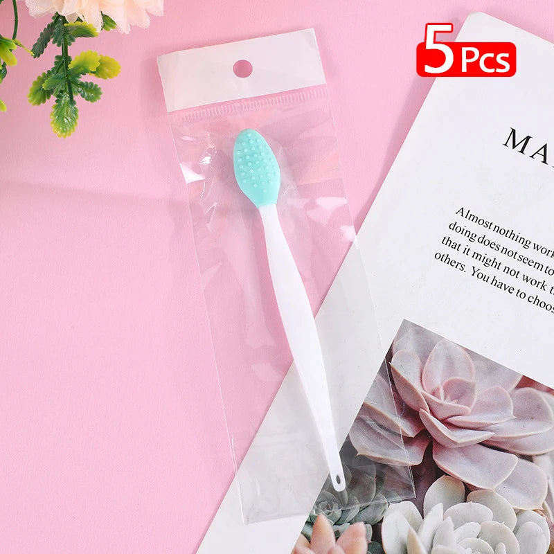 5 Pcs Lip Scrub Brush Silicone Brush Tool Double Sided Mini Exfoliating Brush Exfoliating Lip Brush Lip Scrub Tool for Dark Lips Halalzen