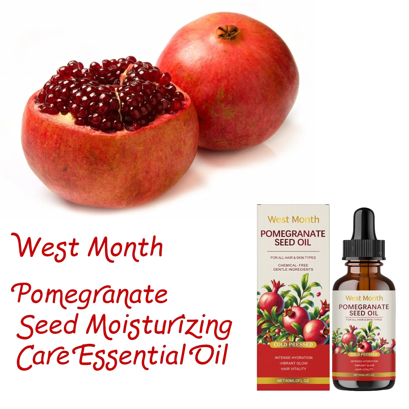 West Month 60ml Pomegranate Seed Moisturizing Essential Oil Gentle Hydrating Body Skin Care for Overall Nourishment