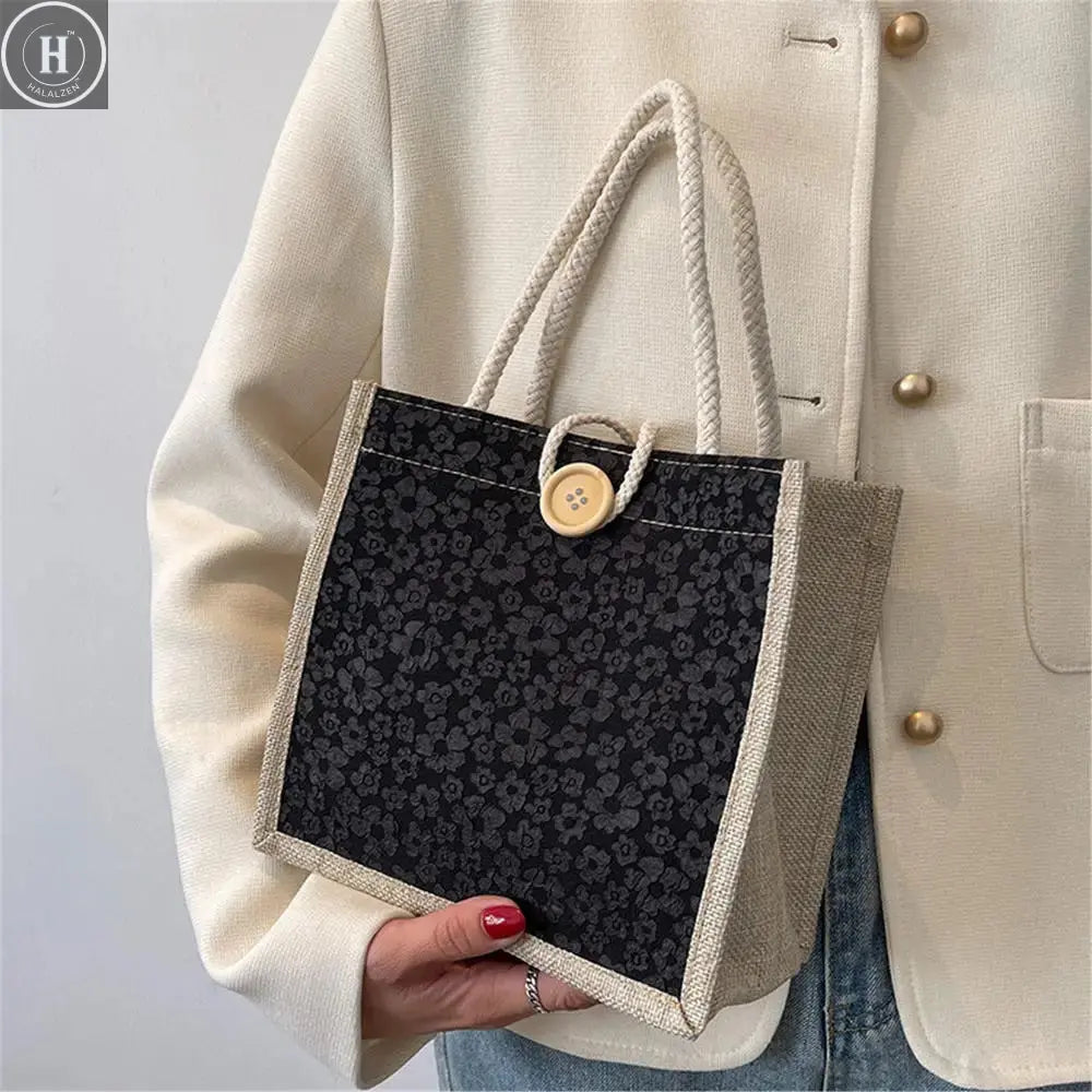 Fashion Linen Small Handbag Butterfly Printed Canvas Bag Party Gift Packing Bag Women Small Tote Bags Portable Shopping Bag HALALZEN