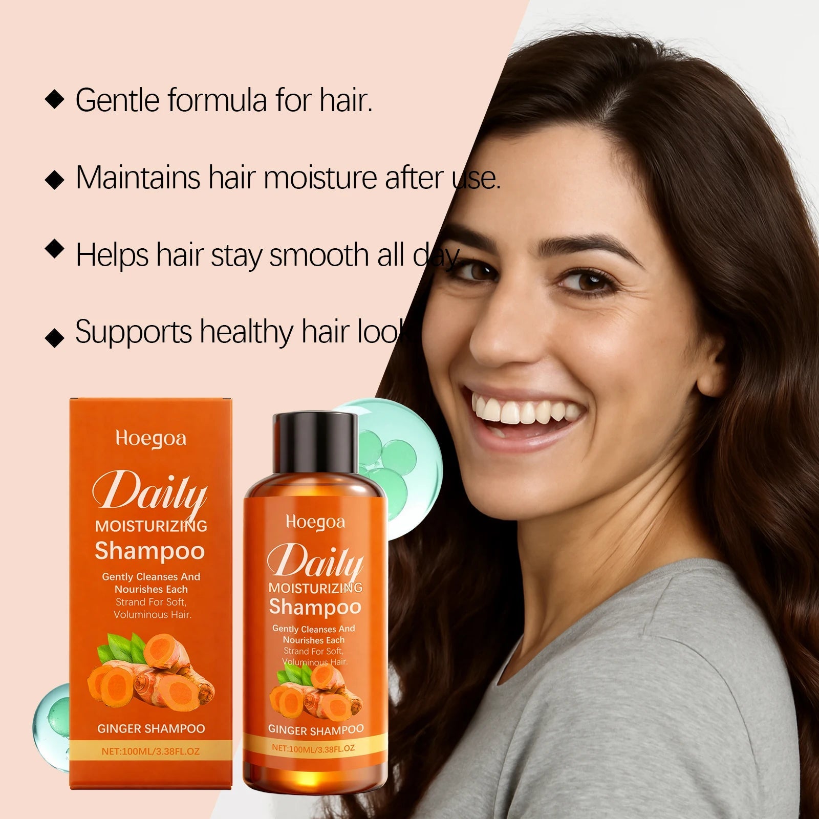 Ginger Care Shampoo - Cleanses scalp and hair, with herbal ingredients for smooth, voluminous, and moisturizing hair Halalzen
