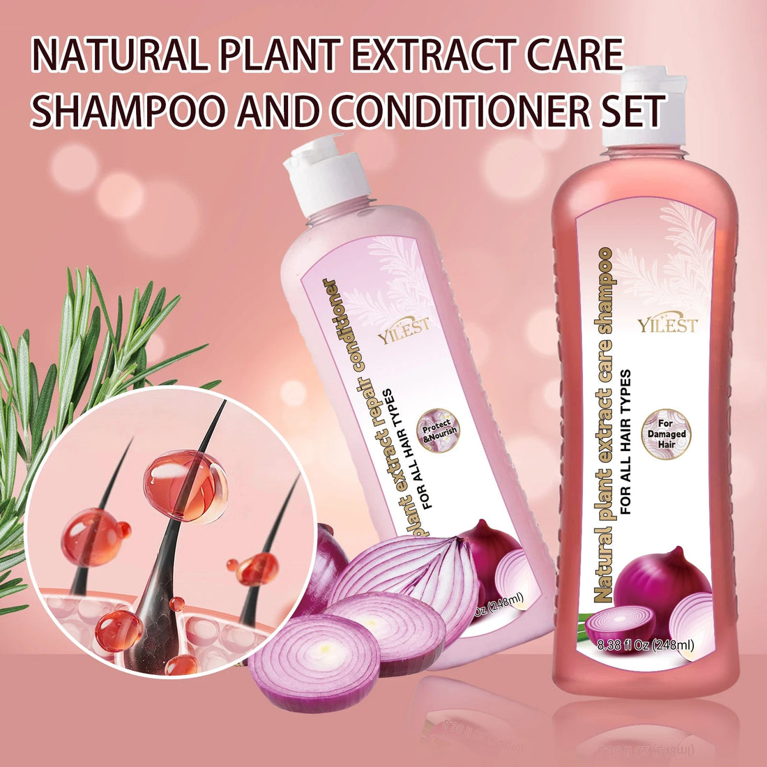 Natural Plant Shampoo & Conditioner Set 248ml by YILEST, for All Hair Types – Moisturizes & Strengthens, Complete Hair Care Halalzen