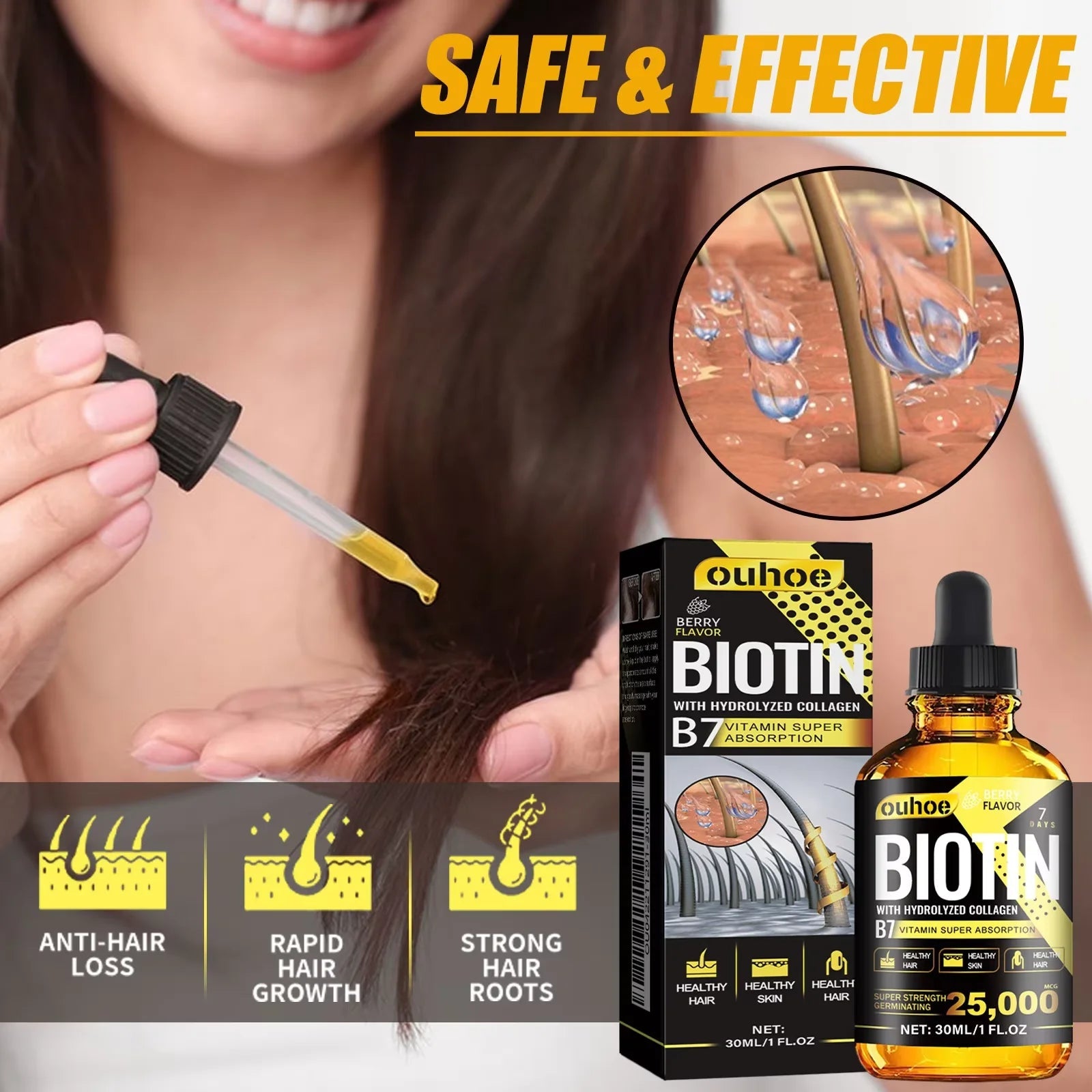 OUHOE Collagen B7 Vitamin Hair Essential Oil Moisturizing Soften Improve Hair Loss Thinning Regrowth Nutrition Hair Care Liquid Halalzen