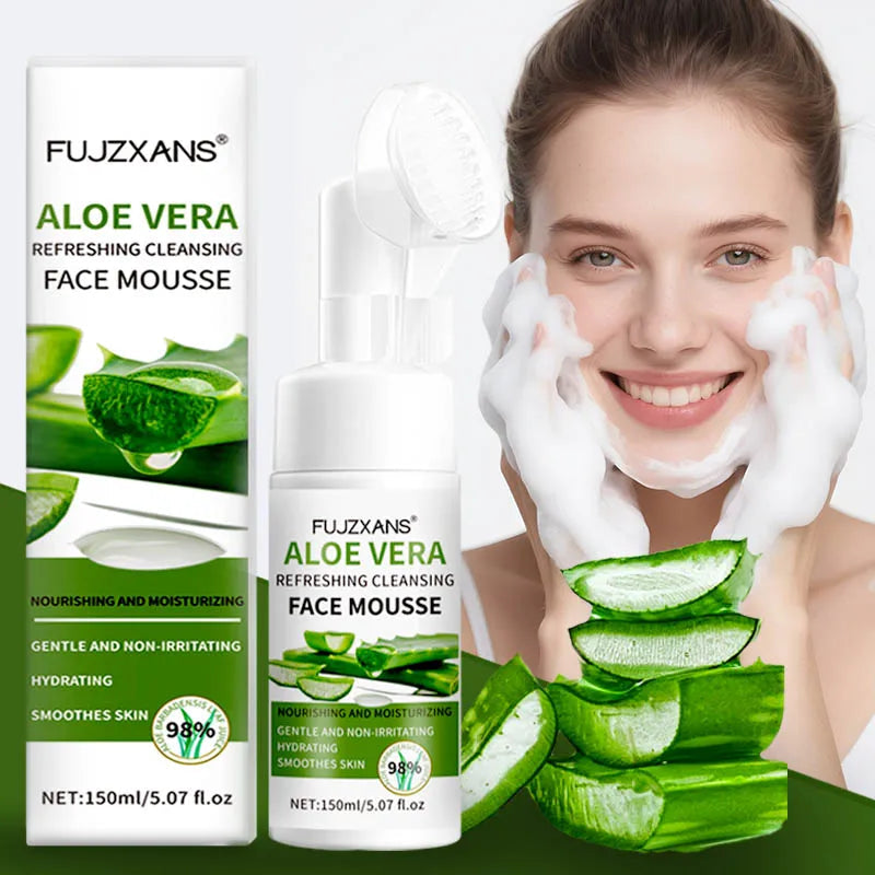 150ml Aloe Vera Cleanser Face Mousse Wash Refreshing Hydrating And Water-locking Deep Cleansing For Facial Skin Beauty Skincare Halalzen