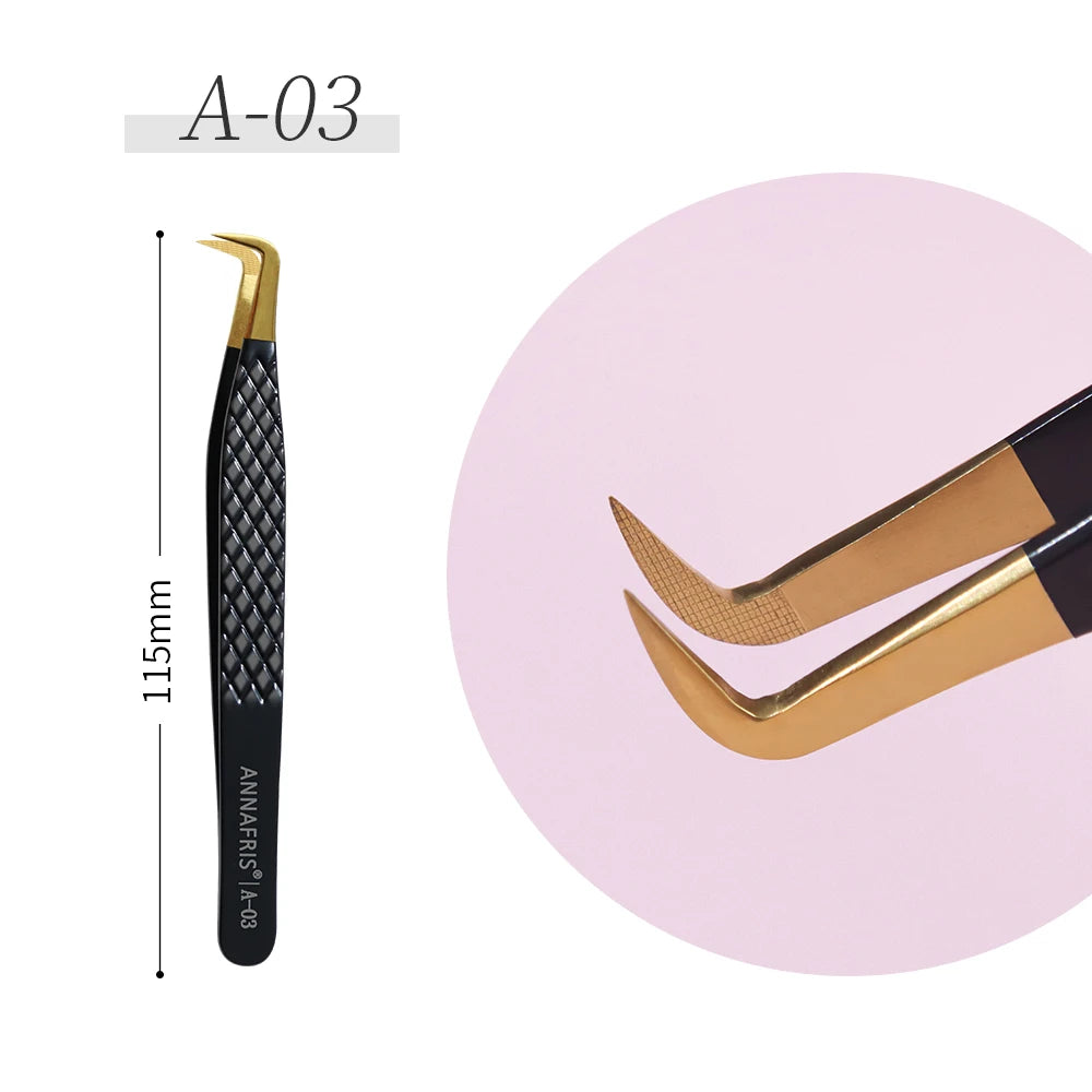 ANNAFRIS High-end Fiber Tip Lash Tweezers Stainless Steel Straight Head Curved Tip Eyelash Extension Tweezer Makeup Tools