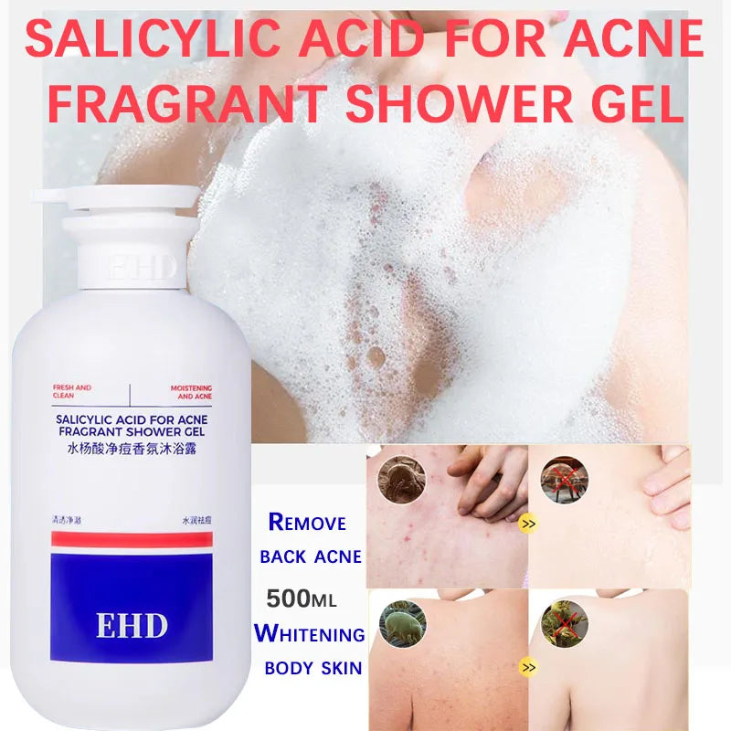 EHD Salicylic Acid  Fragrance Body Wash Gentle Exfoliating for Blemish-Prone Skin,Oil Control pH Balance Shower Gel Smooth Skin Halalzen