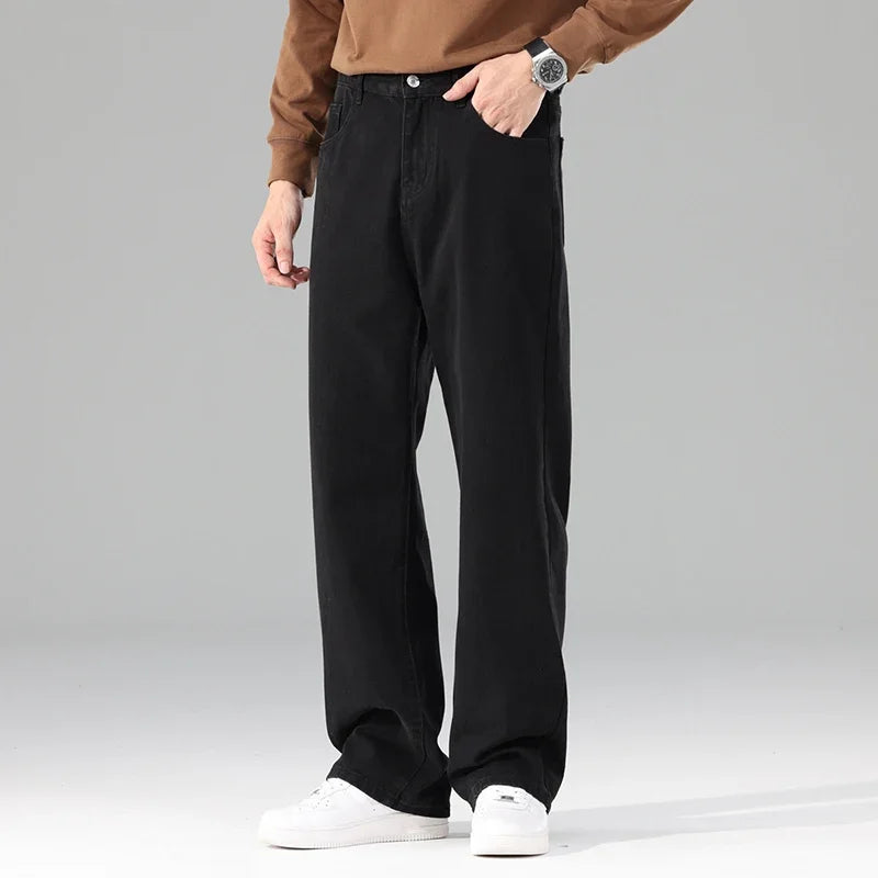 Neue Herren-Jeans für den Herbst, schwarz, lässig, Baggy-Hose, klassisch, gerader Schnitt, bequem, weit geschnitten, Denim-Hose, Herrenbekleidung