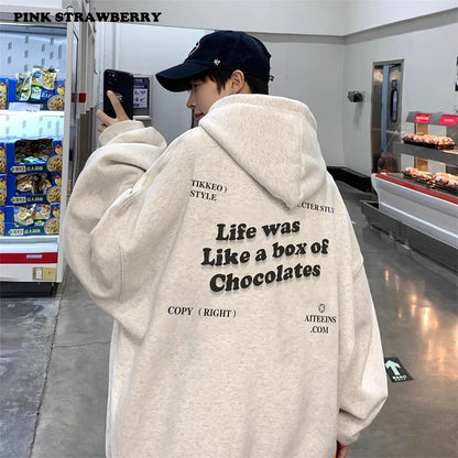 American Retro Hoodies Men Autumn Winter 2025New Fashion Street Letter Print Kangaroo Pouch Y2K Top Men Warm Sweatshirt Student