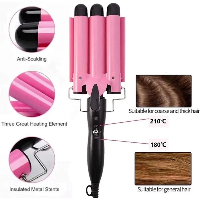 Professional Triple Barrel Hair Curler Ceramic Tourmaline Technology Fast Heating Anti Scalding Hair Styler Long Lasting Waves Halalzen