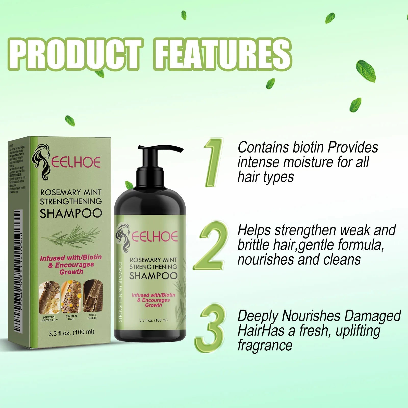 EELHOE Rosemary Straightening Shampoo Repair Damaged Dry Curl Fluffy Hair Nourishing Refreshing Straightening Shampoo Hair Care Halalzen