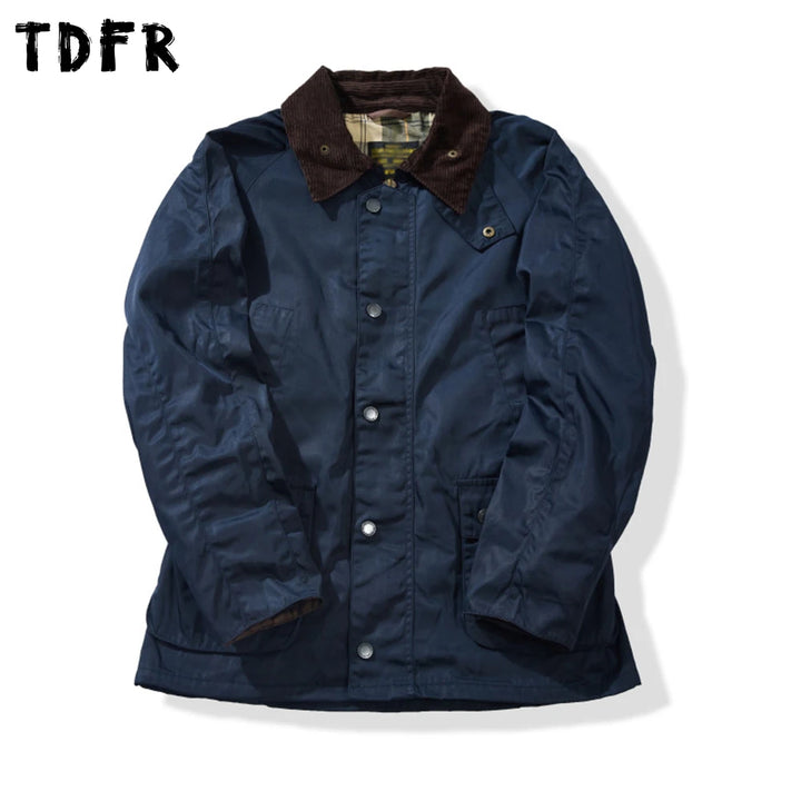 Multi-Pocket Cargo Jacket Mens Solid Color Retro Spliced Lapel Single Breasted Raglan Sleeve Trench Coat Man