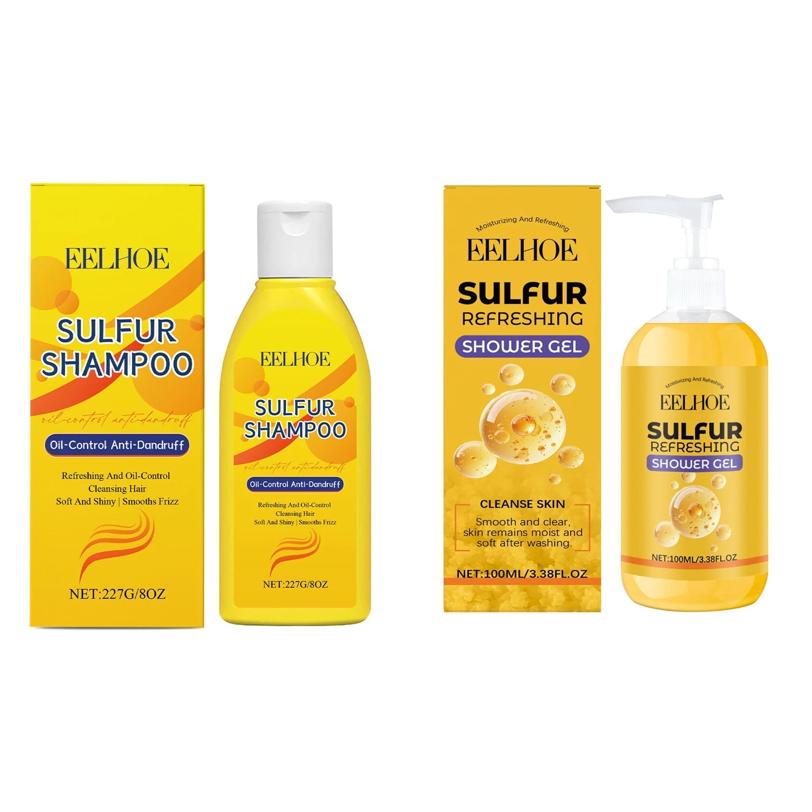 Sulfur Shampoo Shower Gel Set Deep Cleaning Scalp Remove Dandruff Nourishing Oil Control Moisturizing Dry Skin Smooth Body Wash Halalzen