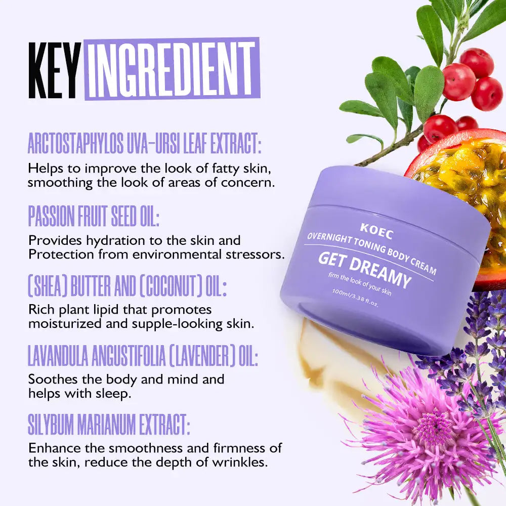 US Local KOEC Overnight Toning Body Cream, Moisturizing Firming Body Lotion, Full Body Skin Care, Dry Skin Hydration, Smooth Looking Skin Care, 100ml