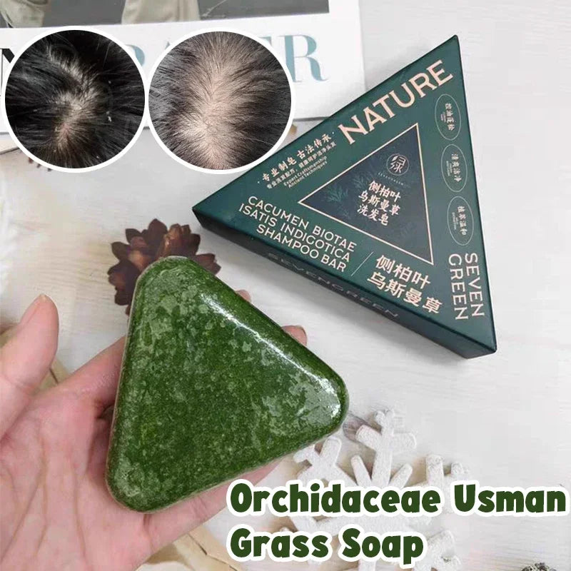 120g Seven Green Platycladi Usman Grass Handmade Shampoo Soap Refreshing and Flushing Healthy Anti-Removal Hair Nourishing Clean