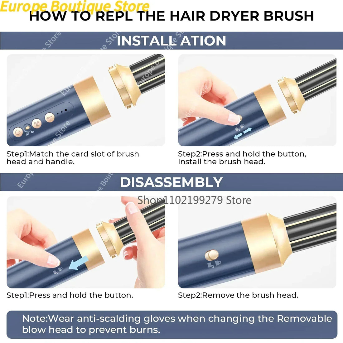 7 In 1 Hair Dryer Brush Brushless High Speed Hair Dryer with Diffuser Ionic Blow Dryer Hot Air Styling Comb Auto Hair Curler