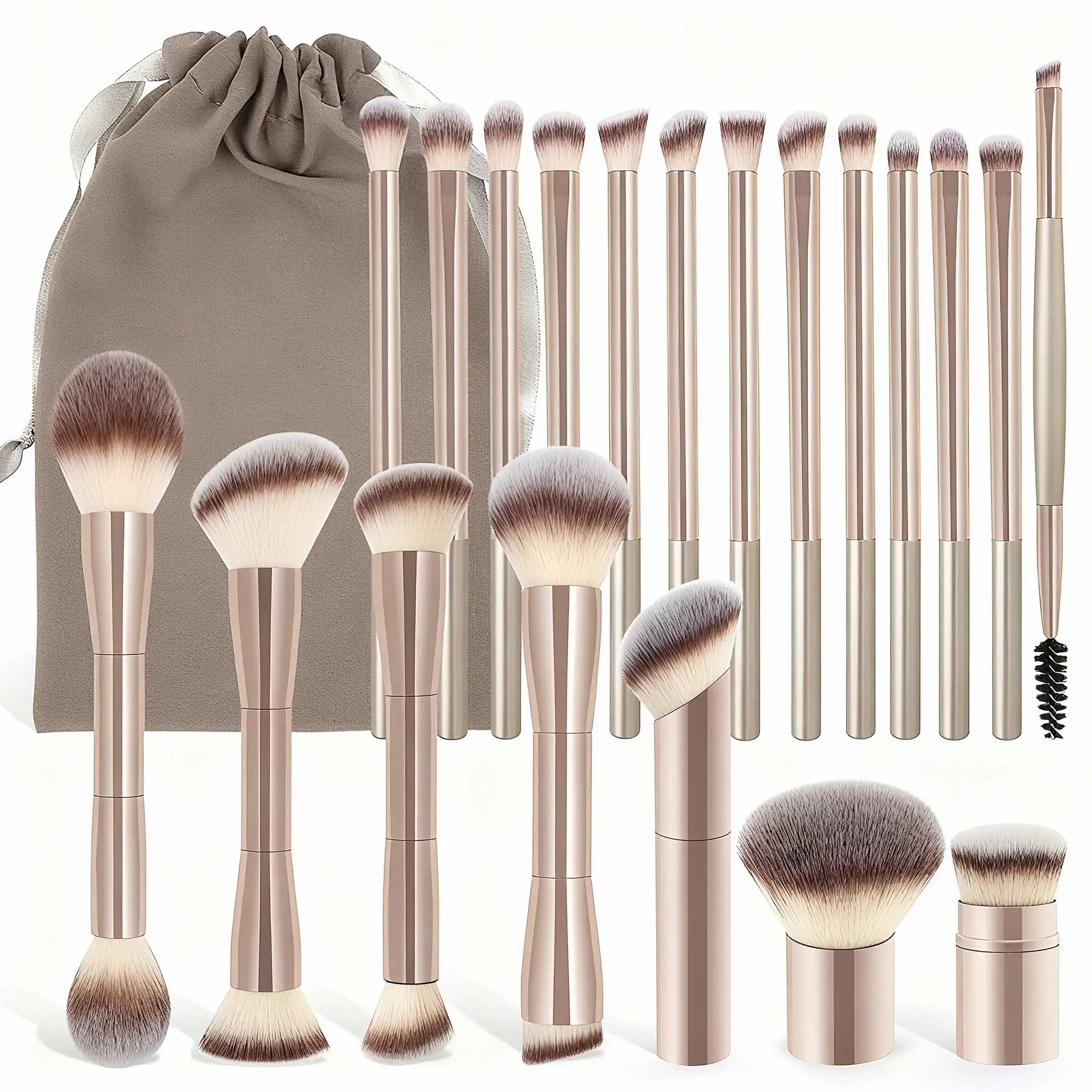 20pcs/set Pro Makeup Brushes Double Ended Foundation Concealers Blush Eye Shadows Brush for Liquid Cream Powder Blending Halalzen