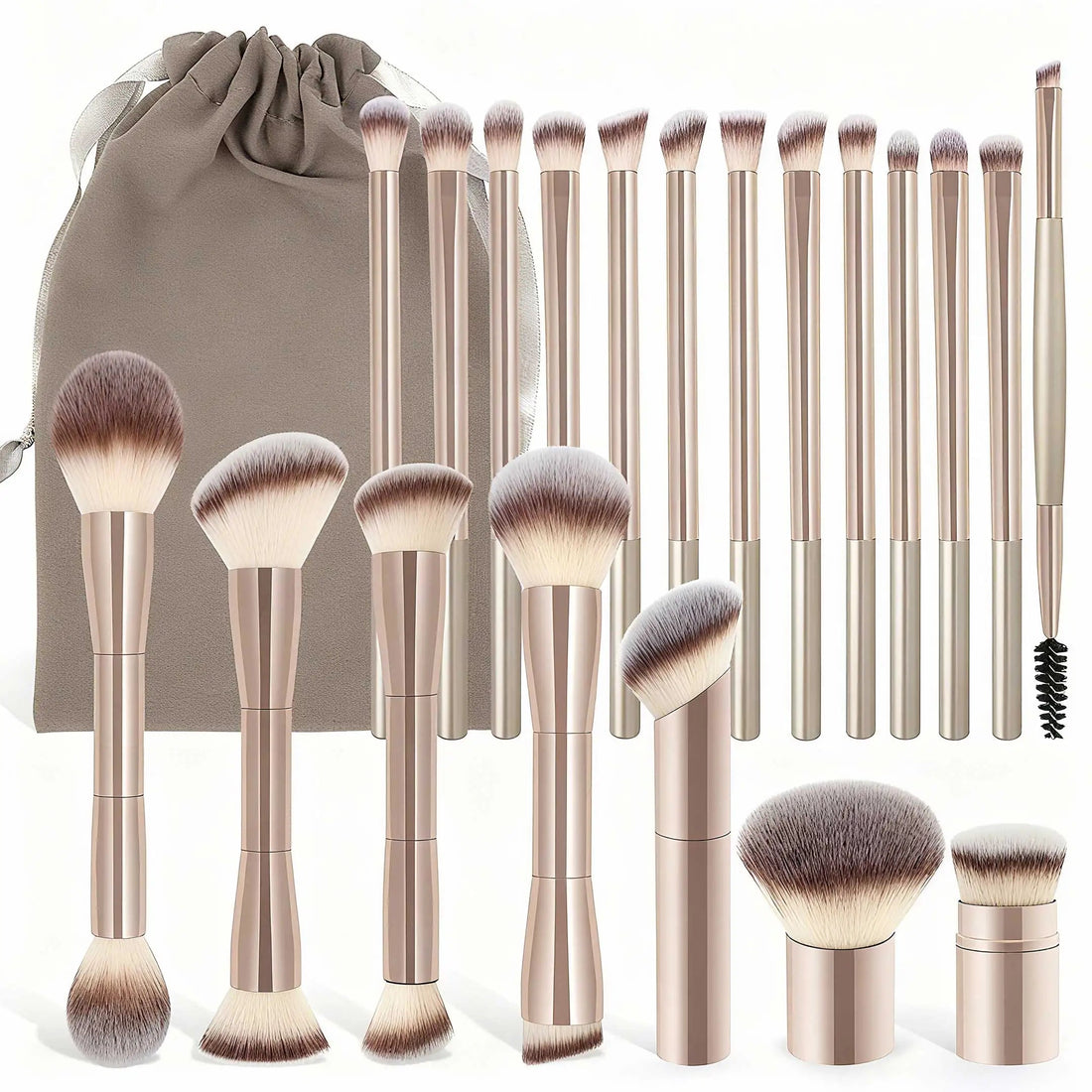 20pcs/set Pro Makeup Brushes Double Ended Foundation Concealers Blush Eye Shadows Brush for Liquid Cream Powder Blending Halalzen